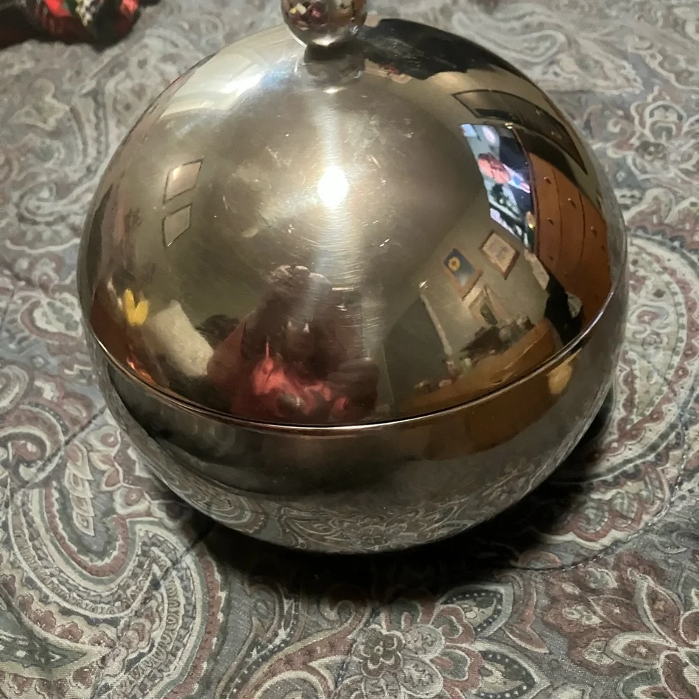 Vintage Stainless Steel Insulated Spherical Ice Bucket